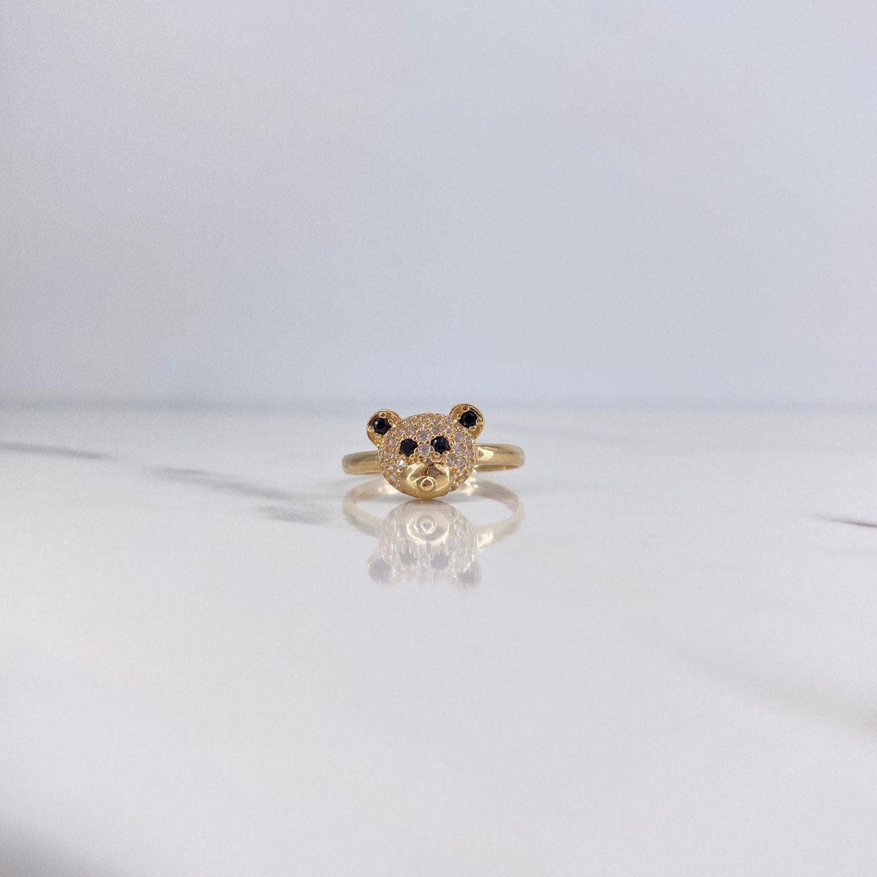 Bear Ring 1.95gr / Size 6 / Black and White Zircons 18K Yellow Gold &