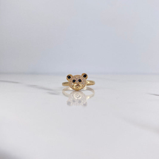 Bear Ring 2.15gr / T6 1/4 / Black and White Zircons 18K Yellow Gold &