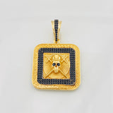 Dije Placa Calavera Espadas 8.95g / 1 1/2 in Dos Oros Negro Amarillo 18K