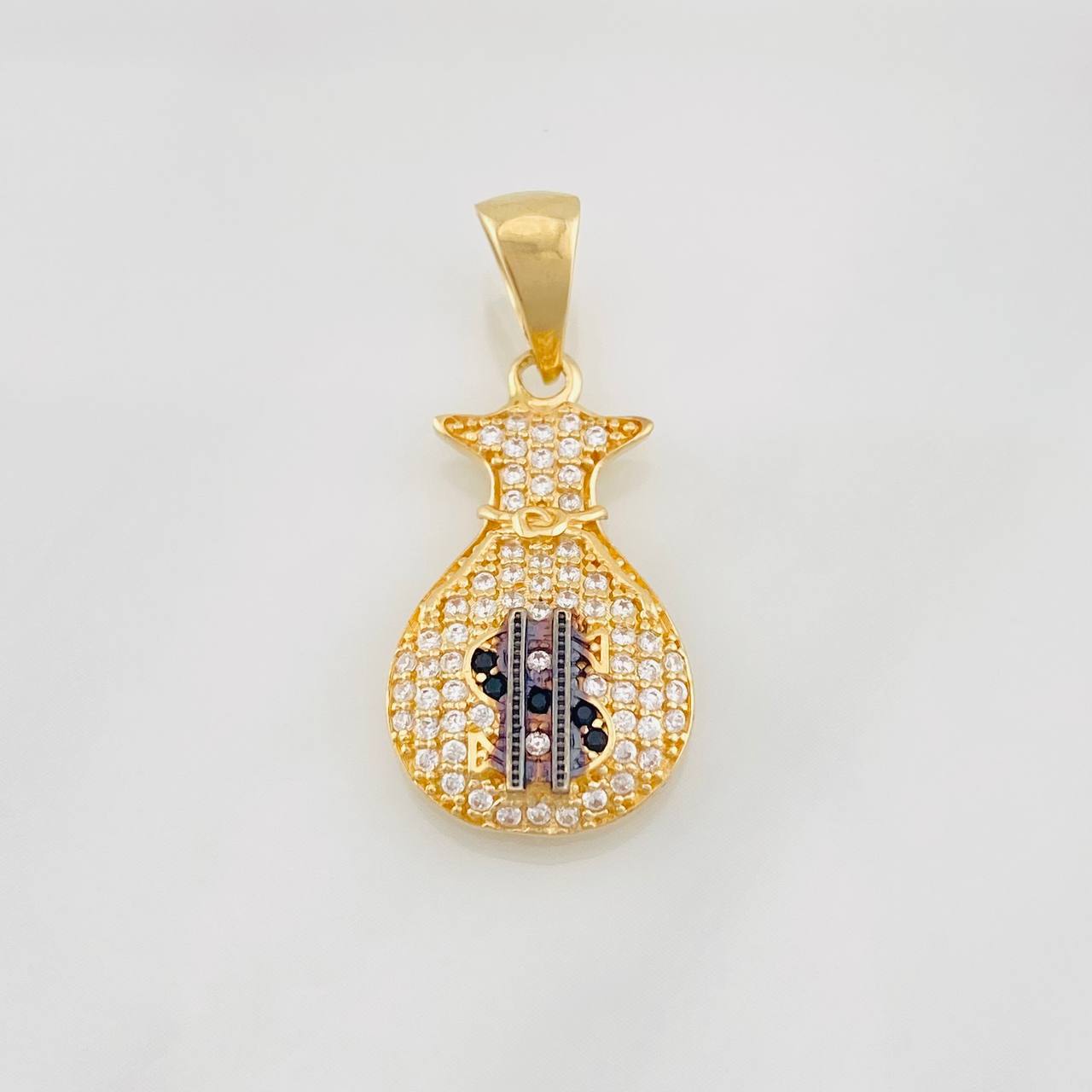 Dije Bolsa de Dinero 2.3g / 1 in Dos Oros Negro Amarillo 18K