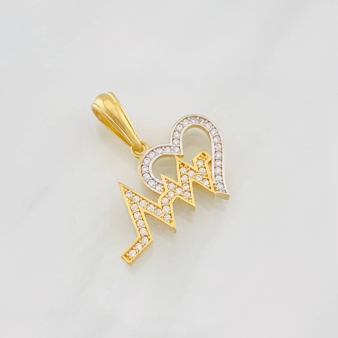 Dije Linea de Vida Corazon 3g / 3/4 in Dos Oros Amarillo Blanco 18K