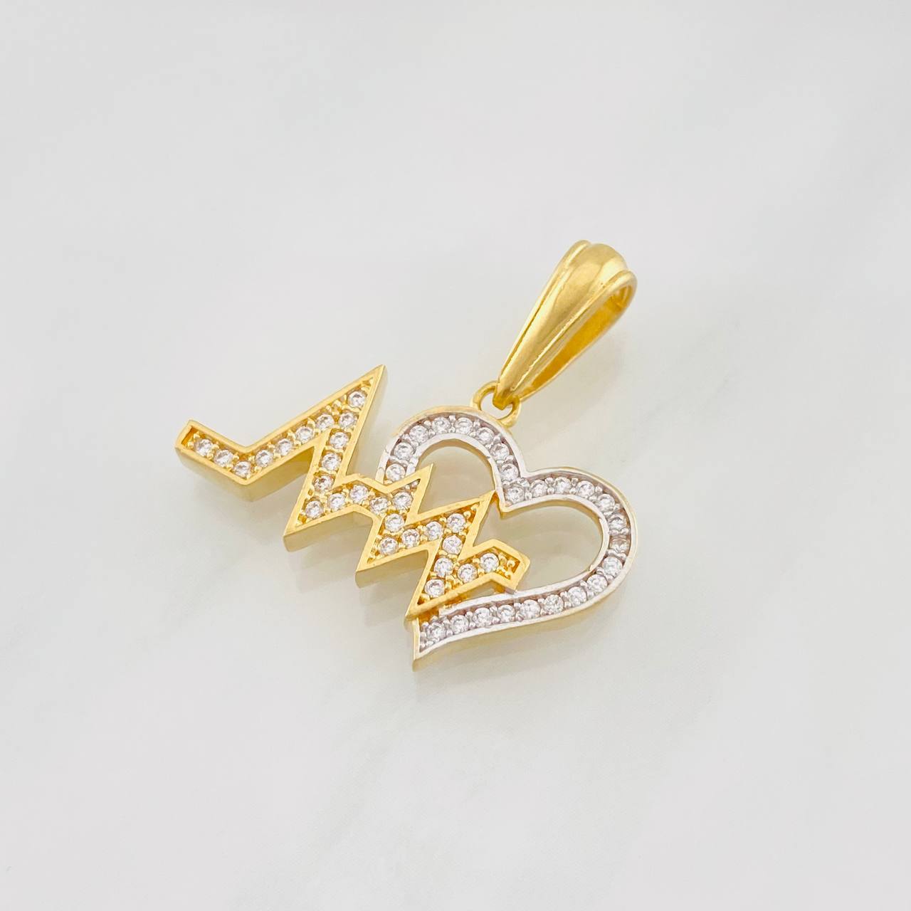 Dije Linea de Vida Corazon 3g / 3/4 in Dos Oros Amarillo Blanco 18K