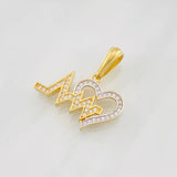 Dije Linea de Vida Corazon 3g / 3/4 in Dos Oros Amarillo Blanco 18K