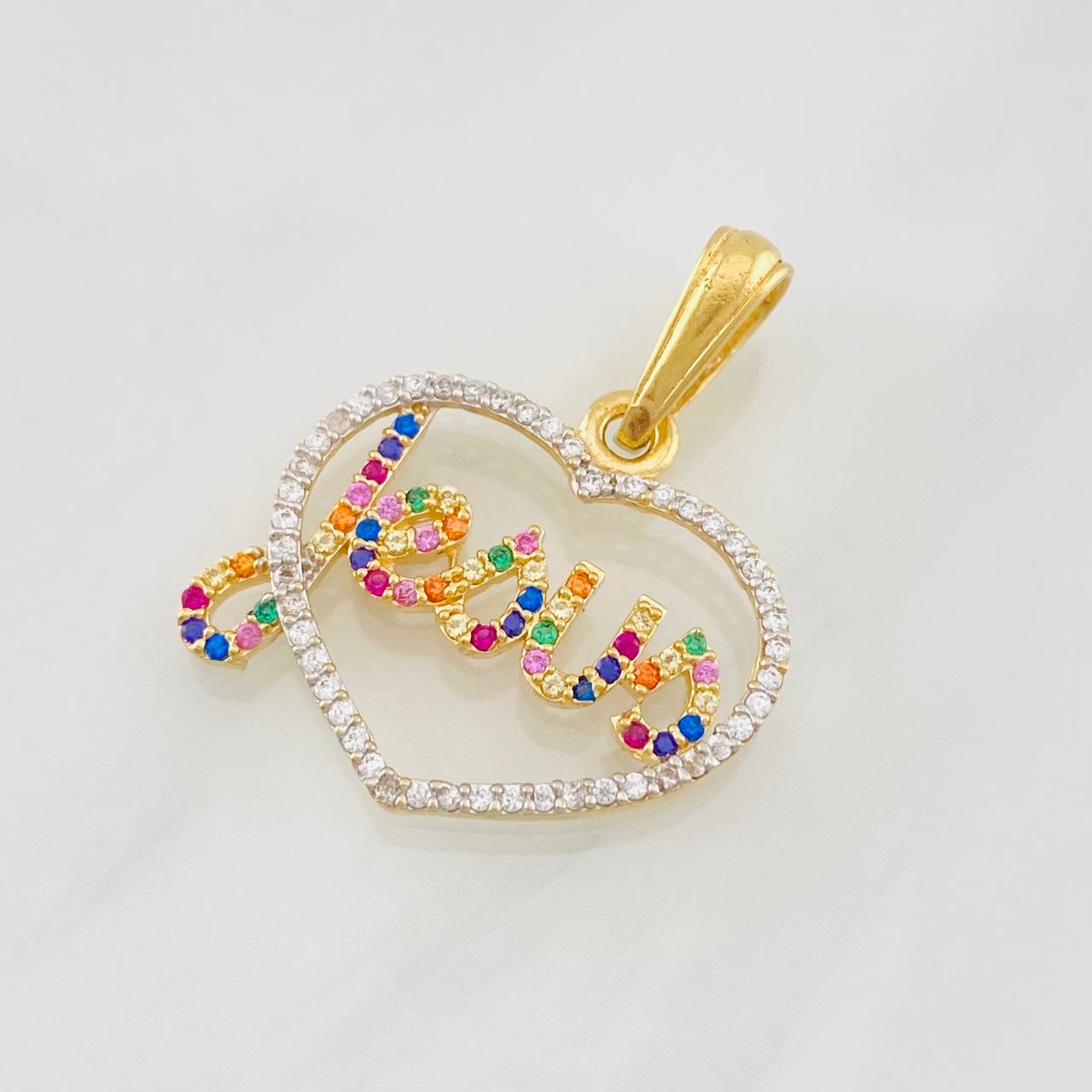 Dije Corazon Jesus 2.95g / 1 1/4 in Dos Oros Amarillo Blanco 18K