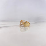 Rustic Ring Crossed Curves 4.65gr / Size 5 3/4 / White Zircons Three 18K Golds #