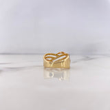 Rustic Ring Crossed Curves 4.65gr / Size 5 3/4 / White Zircons Three 18K Golds #