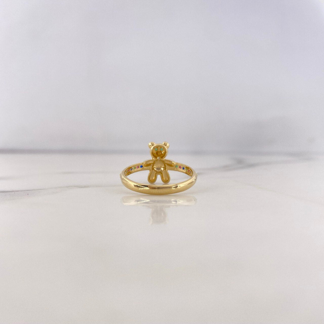 Bear Ring 2.25gr / Size 6 1/2 / Fuchsia-Green-Blue Zircons 18 Yellow Gold &