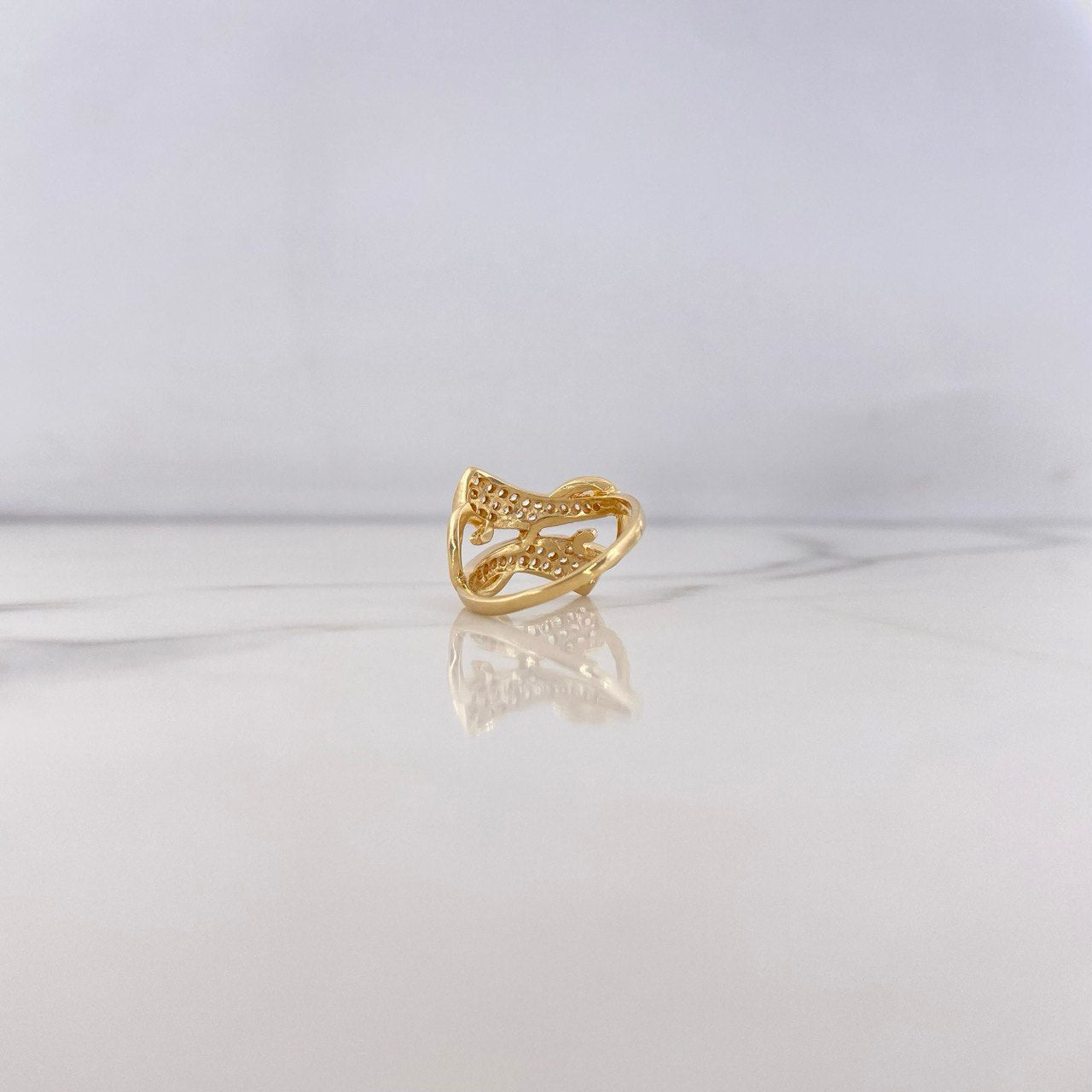 Ribbon Ring 3.85gr / T6 1/4 / White Zircons 18K Yellow Gold #