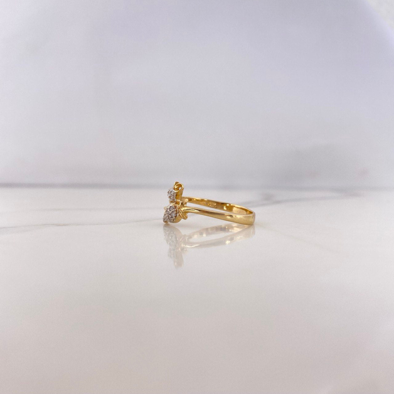 Ring Roses 2.45gr / Size 8 / White Zircons Two-tone Yellow and White Gold 18K #