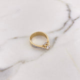 Ring Solitaire Bridge Crown 4.25gr / Size 7 3/4 / White Zircons Two-tone Yellow and White Gold 18K #