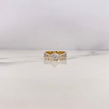 Ring Solitaire Bridge Crown 4.25gr / Size 7 3/4 / White Zircons Two-tone Yellow and White Gold 18K #