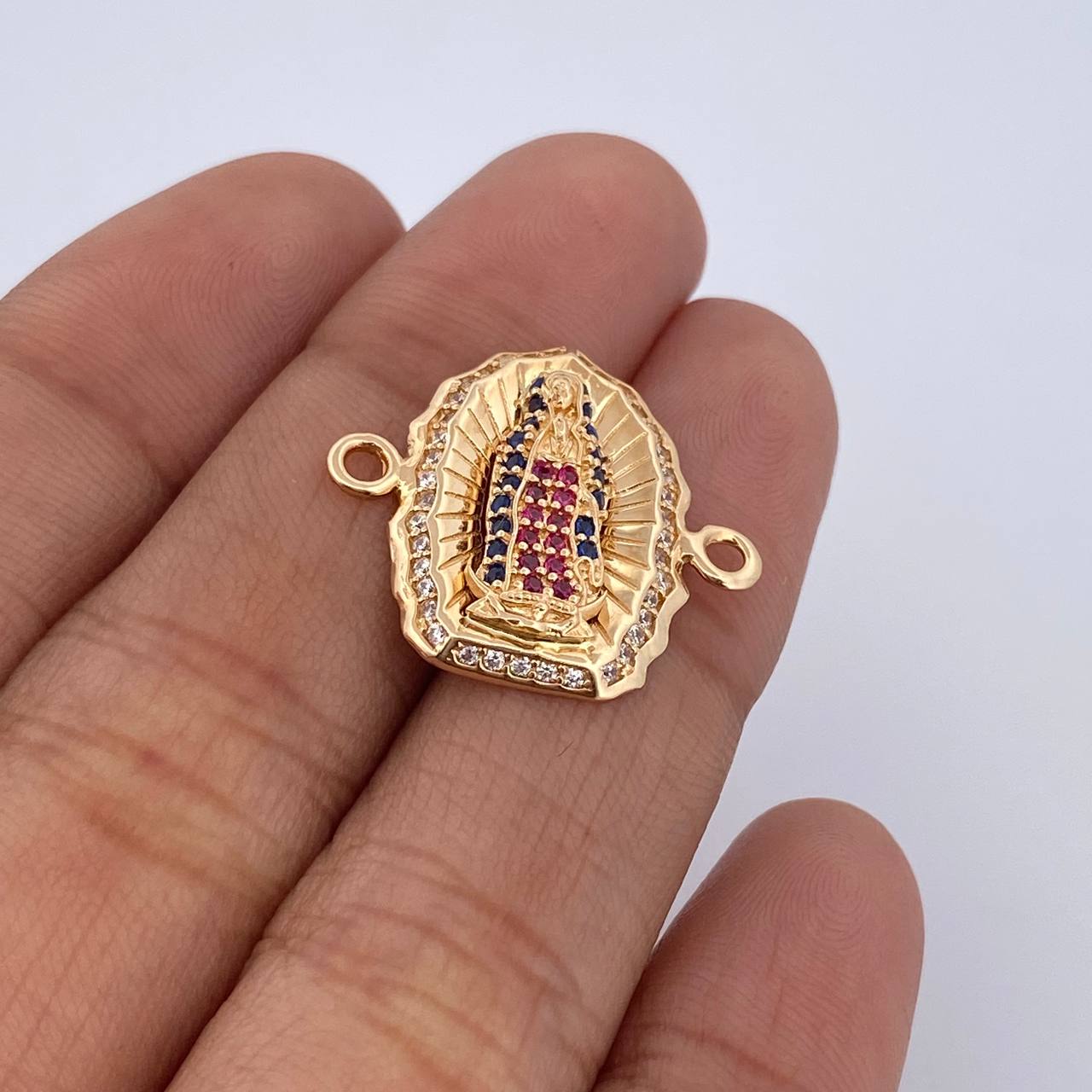 Charm Guadalupe 2.5gr / 2cm / White Fuchsia Blue Zircons 18K Yellow Gold &