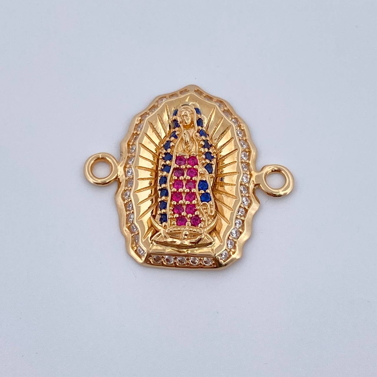 Charm Guadalupe 2.5gr / 2cm / White Fuchsia Blue Zircons 18K Yellow Gold &