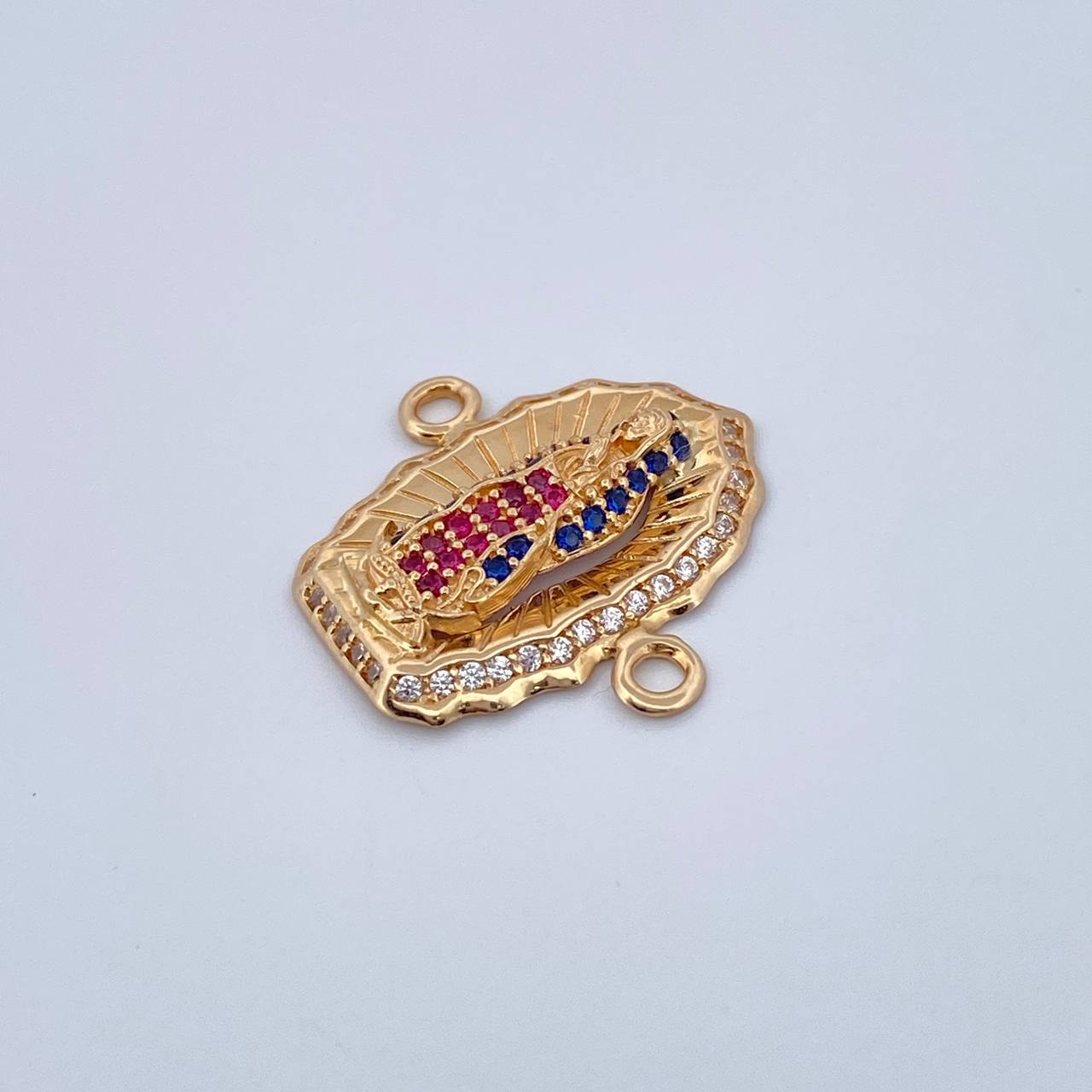 Charm Guadalupe 2.5gr / 2cm / White Fuchsia Blue Zircons 18K Yellow Gold &