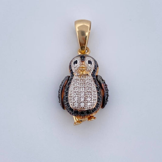 Pendant Penguin 3.65gr / 2.7cm / White Black Zircons Three 18K Golds &