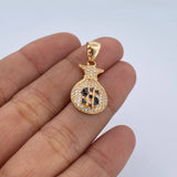 Pendant Money Bag 2.45gr / 2.8cm / White and Black Zircons Two Golds Black Yellow 18K &