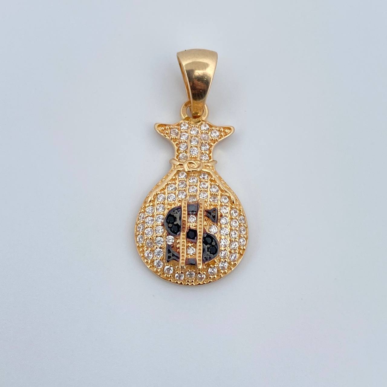 Pendant Money Bag 2.45gr / 2.8cm / White and Black Zircons Two Golds Black Yellow 18K &
