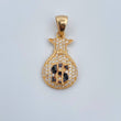 Pendant Money Bag 2.45gr / 2.8cm / White and Black Zircons Two Golds Black Yellow 18K &