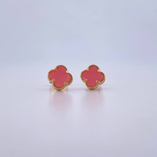 Stud Earrings Clover 1.45gr / Rosados Oro Amarillo Nac.Esp. 18K &