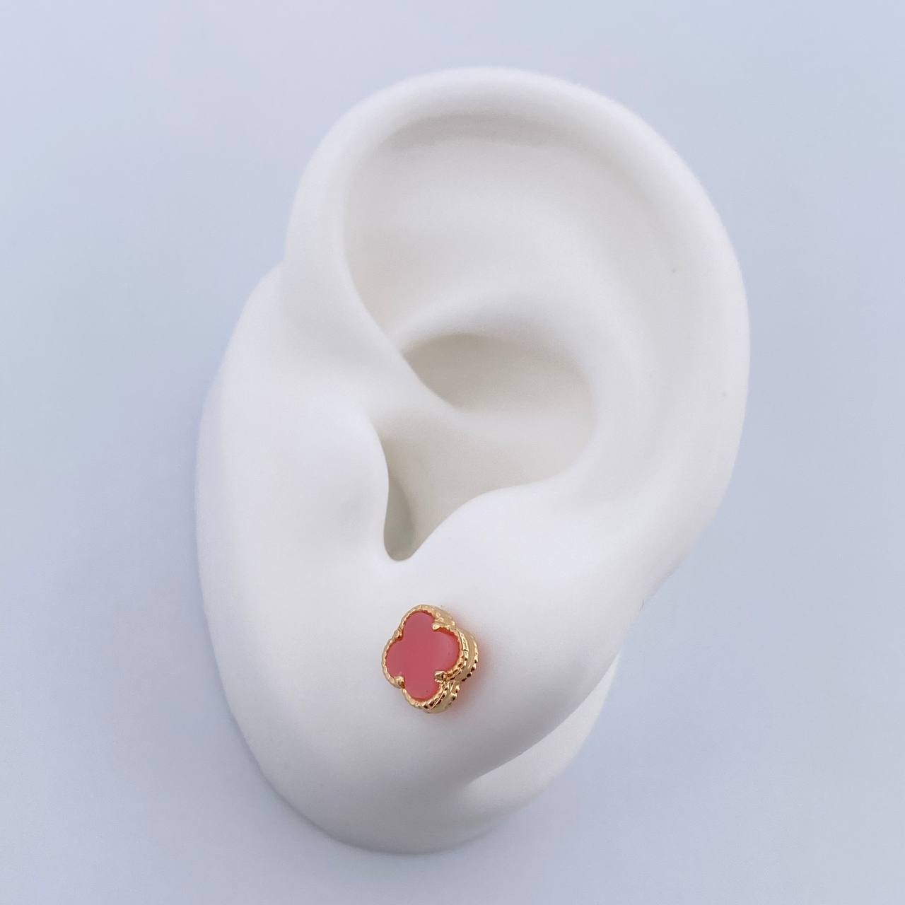 Stud Earrings Clover 1.45gr / Rosados Oro Amarillo Nac.Esp. 18K &
