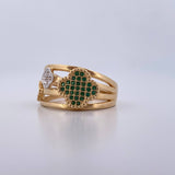 Anillo Trebol  5.4gr / T7 3/4 / Circones Blancos Verdes Dos Oros Amarillo Blanco 18K &