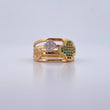 Anillo Trebol  5.4gr / T7 3/4 / Circones Blancos Verdes Dos Oros Amarillo Blanco 18K &