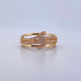 Inverted Line Ring 3.25gr / Size 7 1/2 / White Zircon Flowers 18K Yellow Gold &