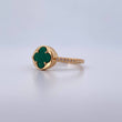 Anillo Trebol 2.75gr / T7 1/4 / Malaquita Verde Circones Blancos Oro Amarillo 18K &