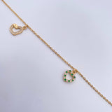 Ankle bracelet Classic Link 4.15gr / 25cm / Pendants Heart White and Green Zirconia 18K Yellow Gold &