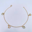 Ankle bracelet Classic Link 4.15gr / 25cm / Pendants Heart White and Green Zirconia 18K Yellow Gold &