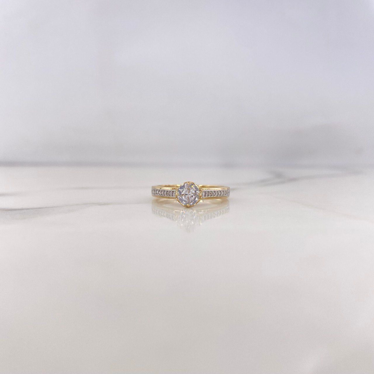 Ring Solitaire Bridge 2.55gr / Size 6 1/2 / White Zircons Two-tone Yellow and White Gold 18K #