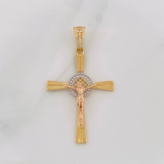 Pendant Cross Christ 4.4g / 2 in Three Golds 18K