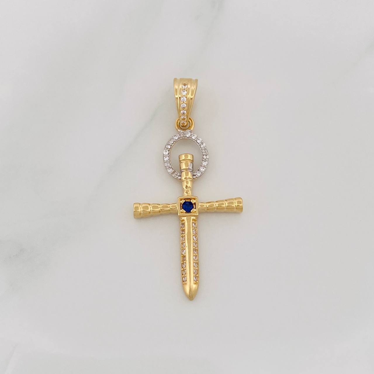 Dije Cruz Espada 3.35g / 1 3/4 in Dos Oros Amarillo Blanco 18K