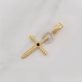 Dije Cruz Espada 3.35g / 1 3/4 in Dos Oros Amarillo Blanco 18K