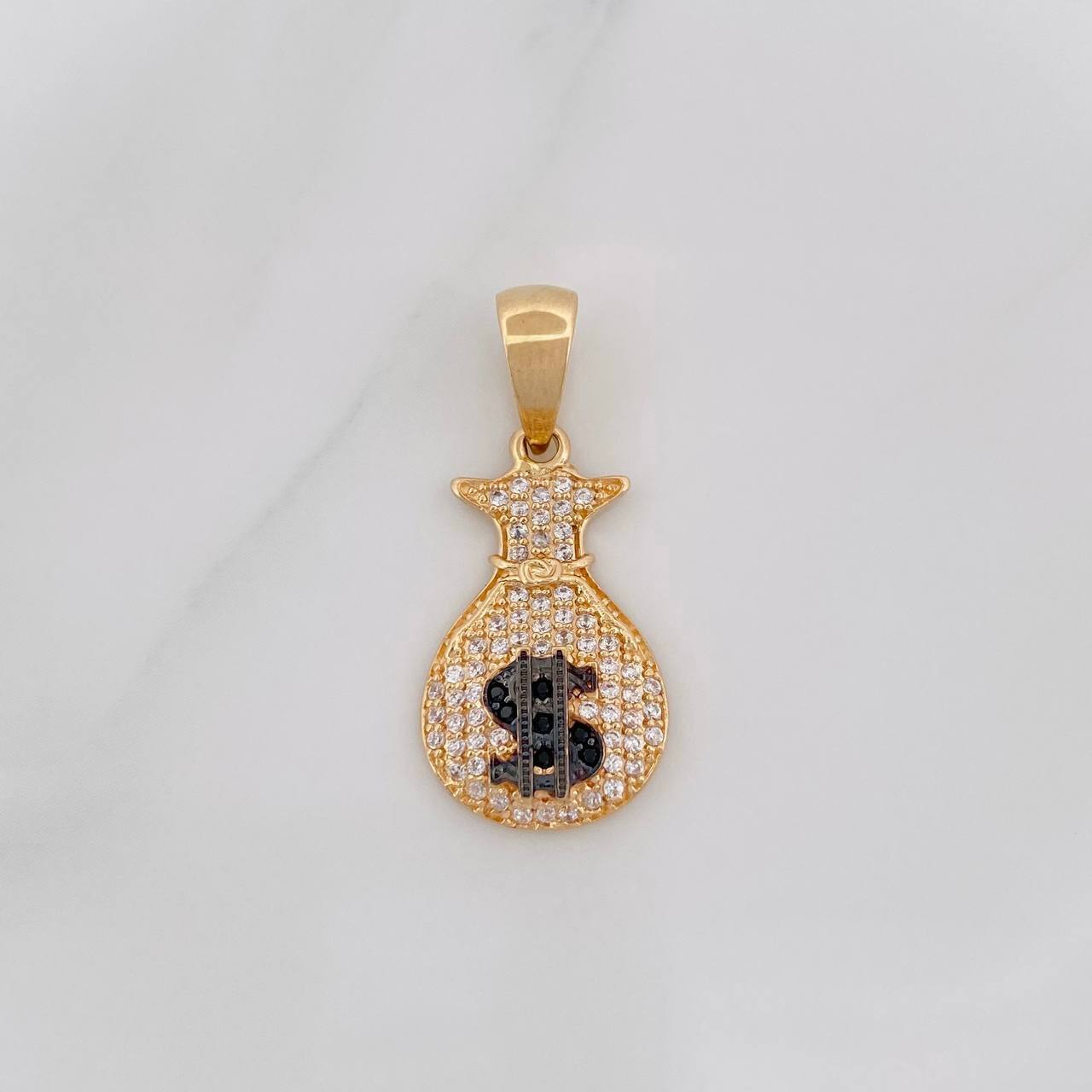 Dije Bolsa de Dinero 2.55g / 1 1/4 in Dos Oros Negro Amarillo 18K