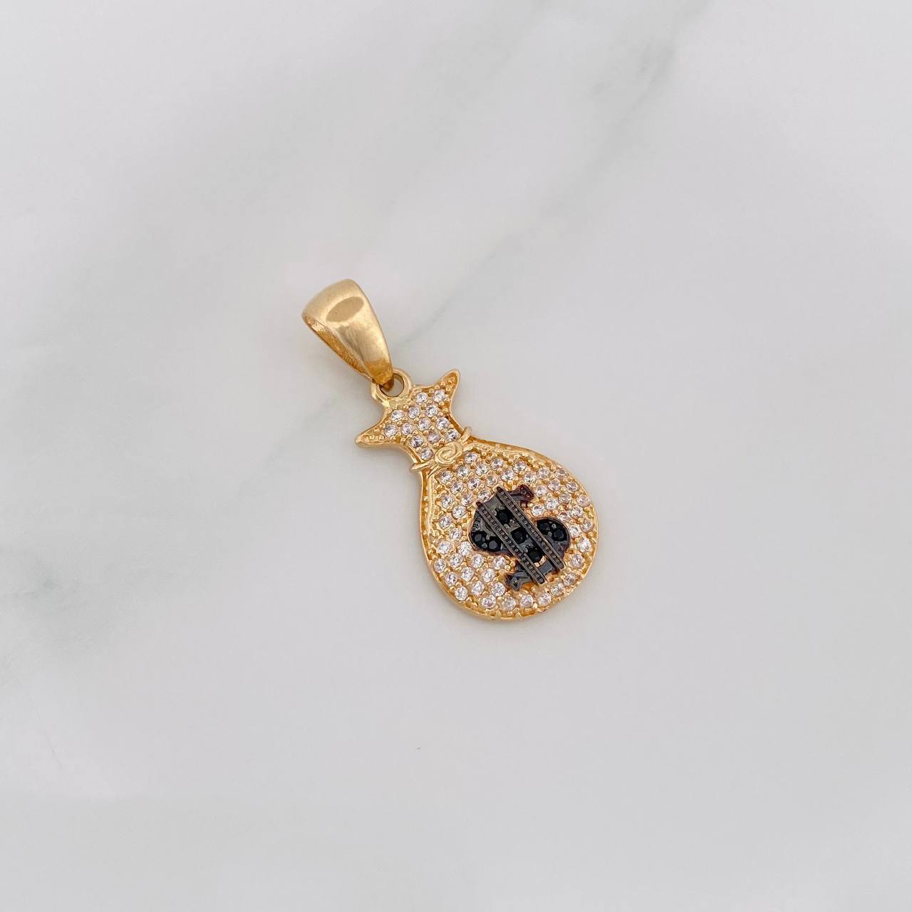 Dije Bolsa de Dinero 2.55g / 1 1/4 in Dos Oros Negro Amarillo 18K