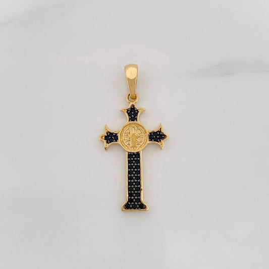 Dije Cruz San Benito 2.5g / 1 1/4 in Dos Oros Negro Amarillo 18K