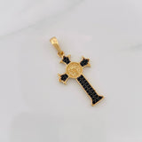 Dije Cruz San Benito 2.5g / 1 1/4 in Dos Oros Negro Amarillo 18K