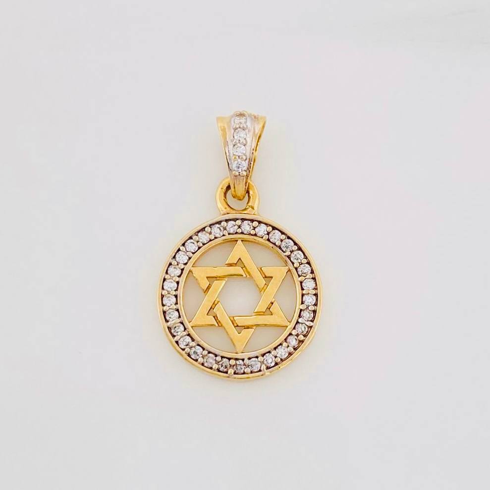 Dije Estrella de David 1.55g / 3/4 in  Dos Oros Amarillo Blanco 18K