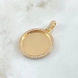 Dije Placa Marco Circular 8.6gr / 4cm / Circones Blancos Oro Amarillo 18K