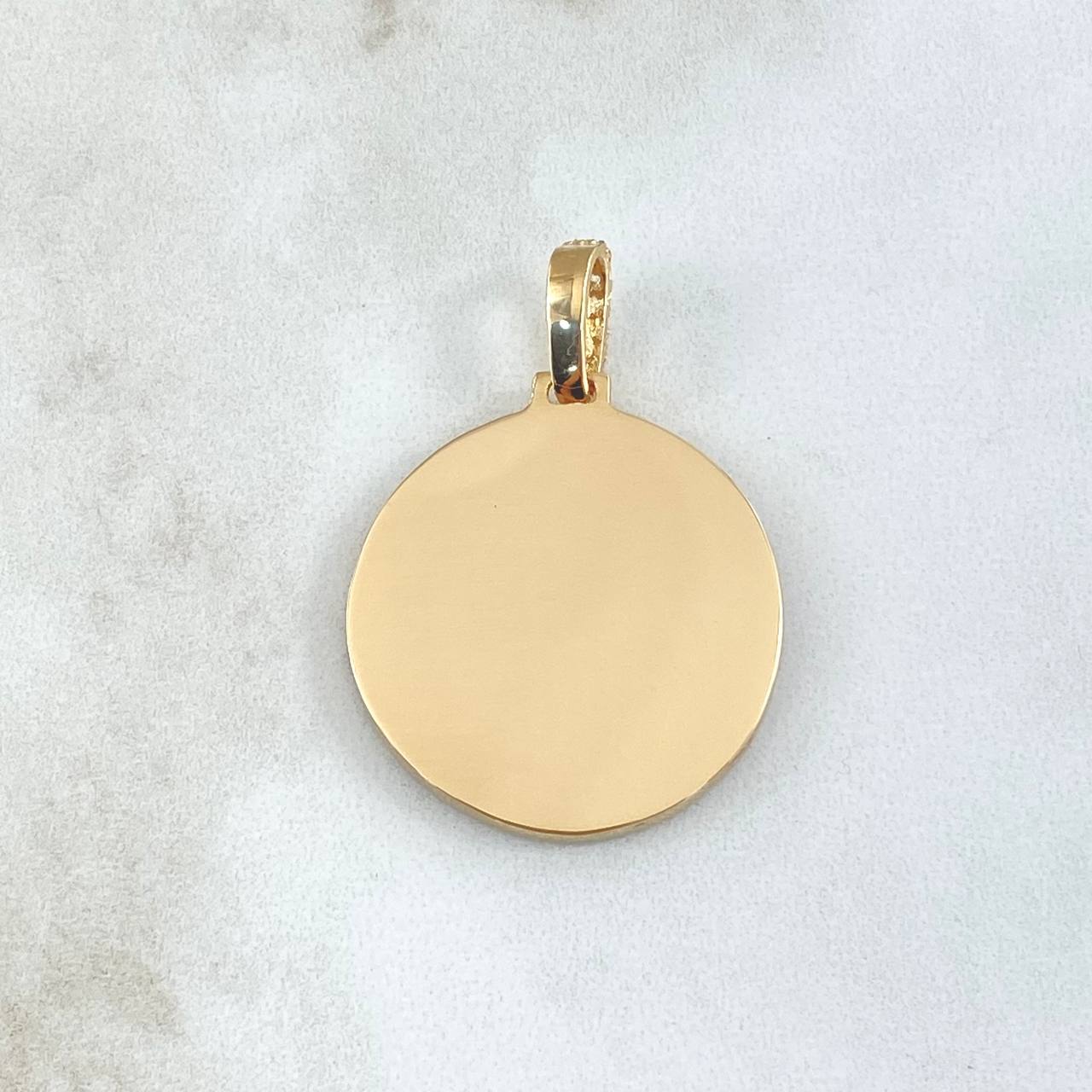 Dije Placa Marco Circular 10gr / 4cm / Circones Blancos Oro Amarillo 18K