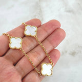 Cadena Cajón Trébol VCyA 37.65gr / 65cm / 2mm Nacar Blanco Oro Amarillo 18K *