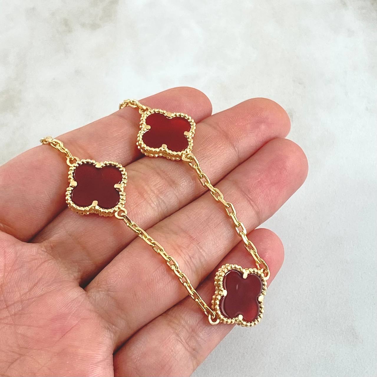 Cadena Cajón Trébol VCyA 37.9gr / 65cm / 2mm Ambar Rojo Oro Amarillo 18K