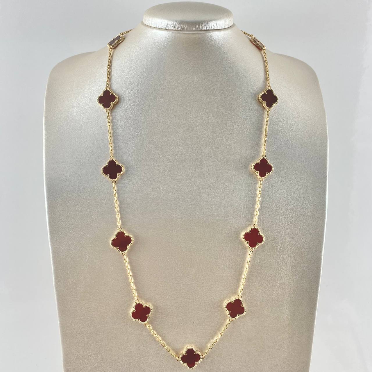 Cadena Cajón Trébol VCyA 37.9gr / 65cm / 2mm Ambar Rojo Oro Amarillo 18K