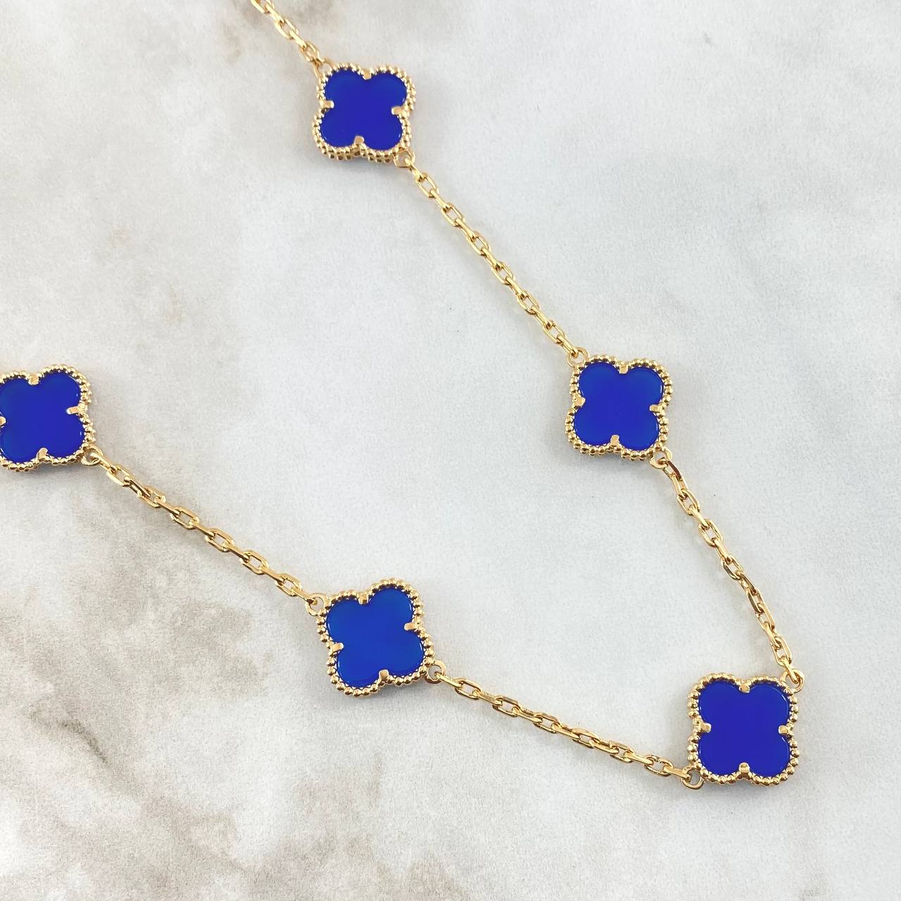 Cadena Cajón Trébol VCyA 37.15gr / 65cm / 2mm Lapislazuli Oro Amarillo 18K