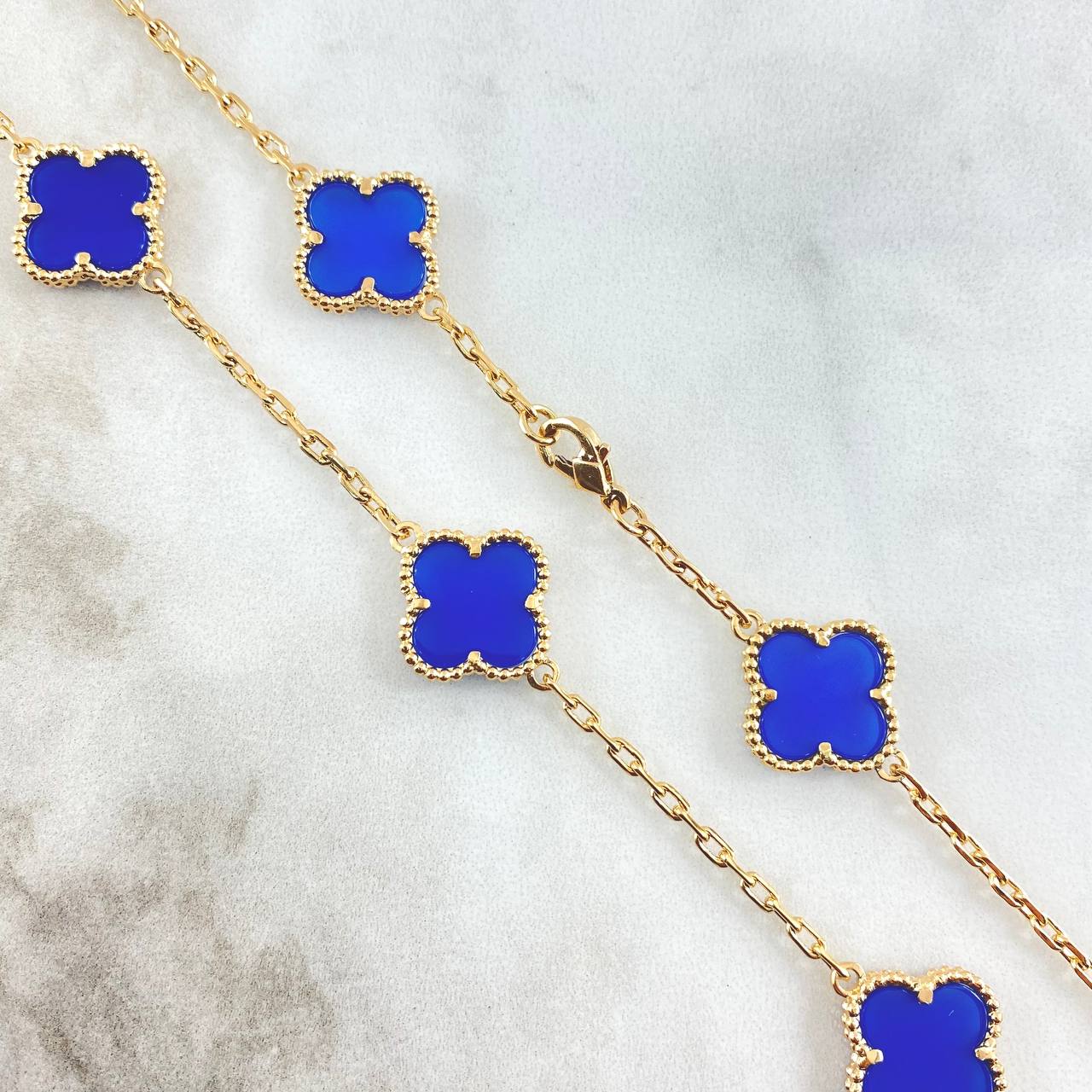 Cadena Cajón Trébol VCyA 37.15gr / 65cm / 2mm Lapislazuli Oro Amarillo 18K