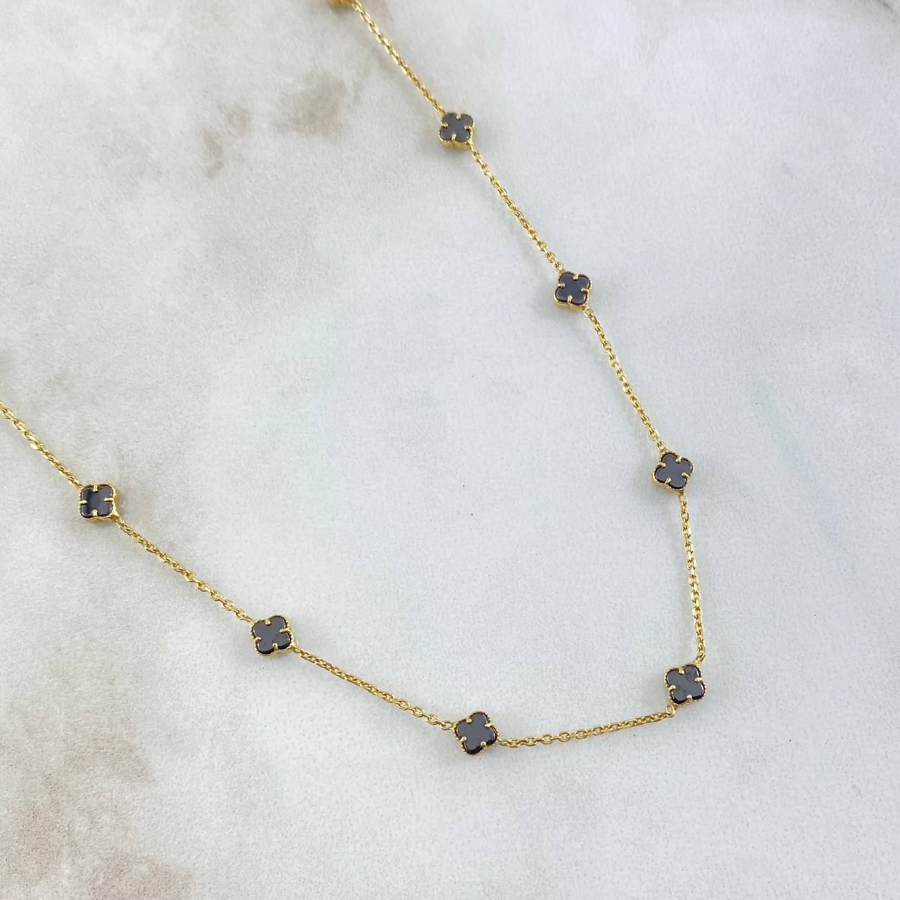Cadena Aro Seguido Treból VCyA Gradual 5.1gr / 42.5cm-45.5cm / 0.7mm Onix Negro 17und Oro Amarillo 18K