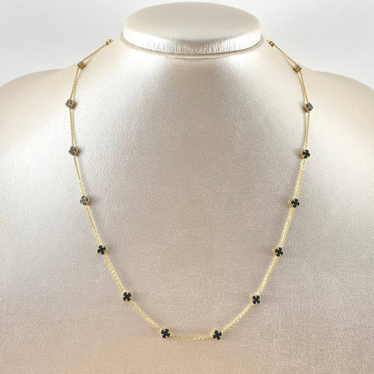 Cadena Aro Seguido Treból VCyA Gradual 5.1gr / 42.5cm-45.5cm / 0.7mm Onix Negro 17und Oro Amarillo 18K