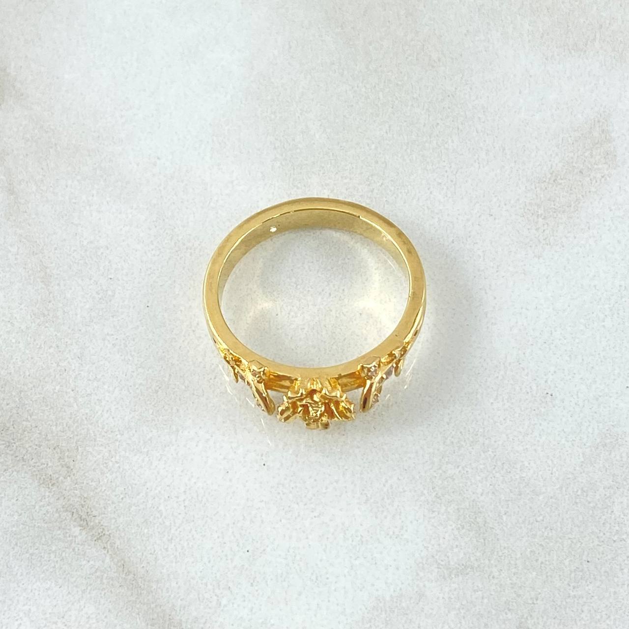 Rose Bouquet Ring 4.25gr / Size 5 1/2 / White Zircons 18K Yellow Gold