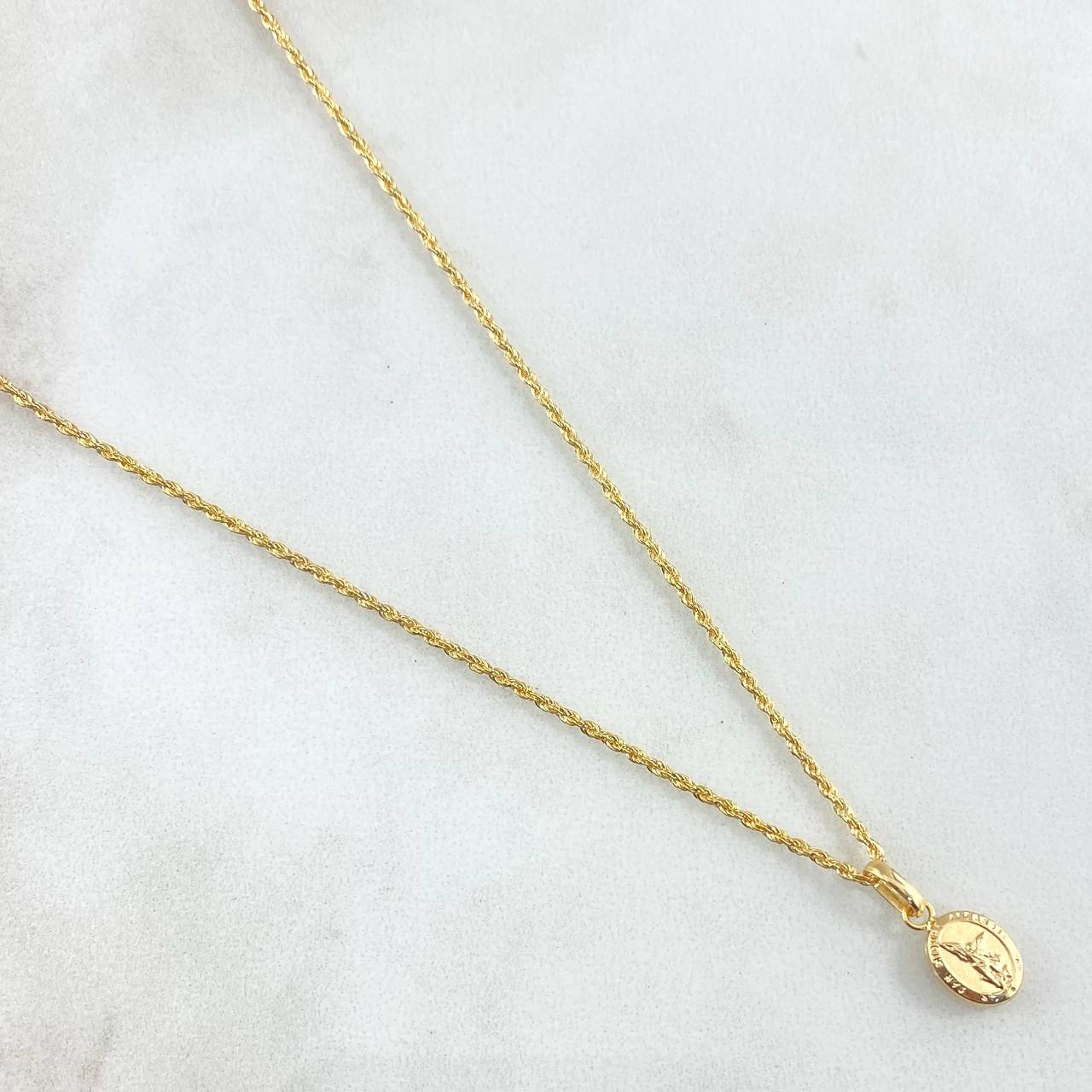 Chain Set Bow 0.95gr / 50cm / 1.2mm + Pendant Saint Michael the Archangel 0.4gr / 1.5cm Matte 1.35gr Yellow Gold 18K (Offer)